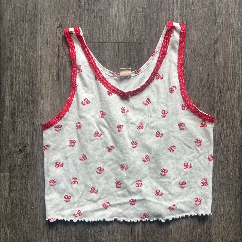 Red and White Sleeveless Top